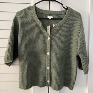NWT aerie Olive Green Ribbed Short-Sleeve Button Cardigan